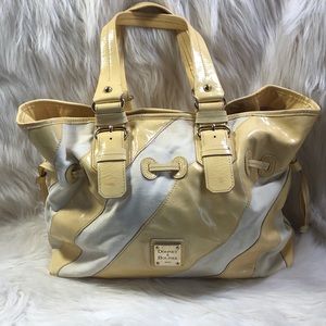Dooney & Bourke Cream Patent/Canvas Leather Tote